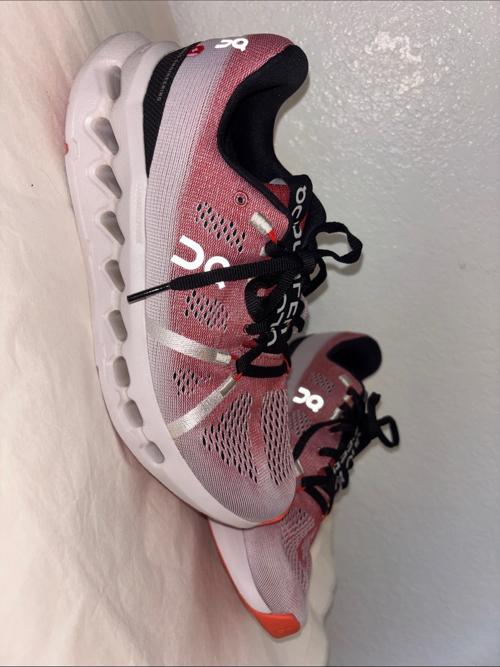 On Clouds Running Shoes - Red & Black Cloudsurfer Size W7.5